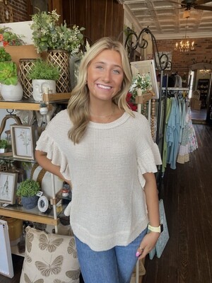 Ruffle Sleeve Waffle Knit Top