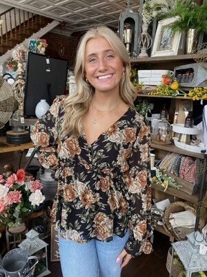 Floral Print Peplum 3/4 Sleeve Top