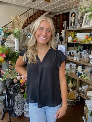 Black Short Butterfly Sleeve Woven Top
