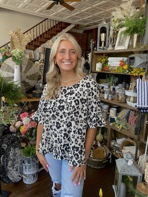 Cream/Black Printed Floral Top