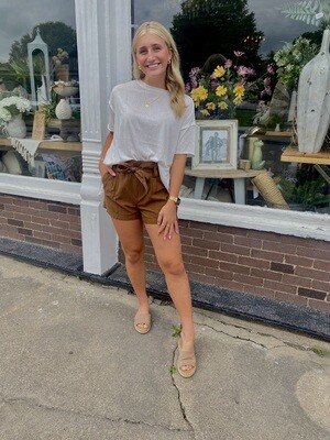 Mineral Washed Brown Tie Front Shorts