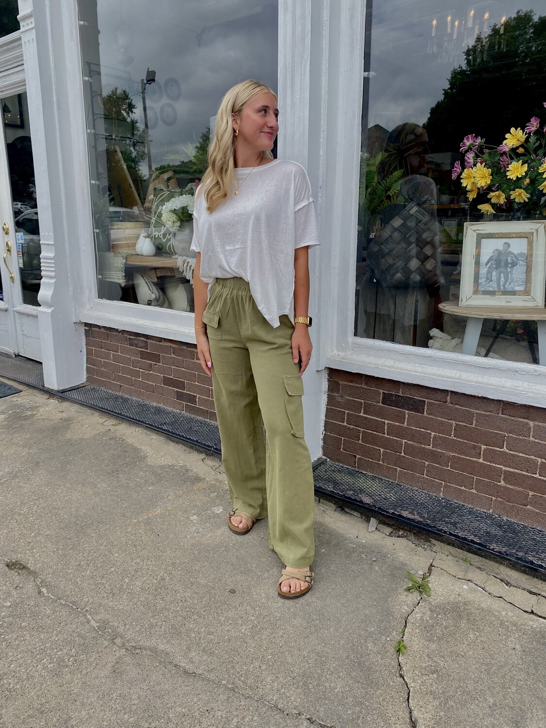 Mineral Washed Cargo Pants Elastic Waistband