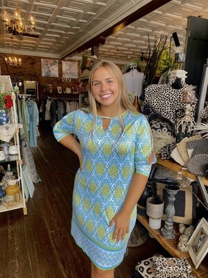 Damask Print Shift Dress