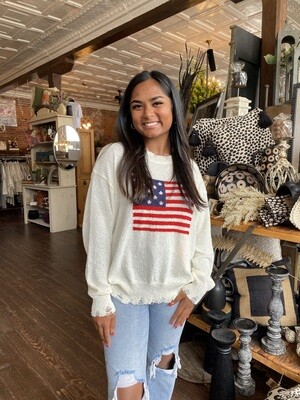 American Flag Knit Distressed Sweater