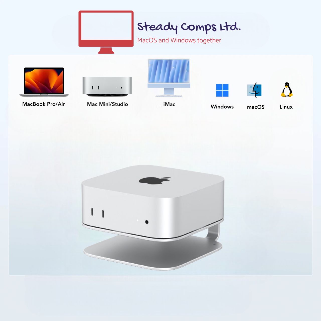 Apple Mac Mini M4/10+10-Core/16GB RAM/256GB SSD with Stand/Windows+Office+Keyboard+Webcam+DVD