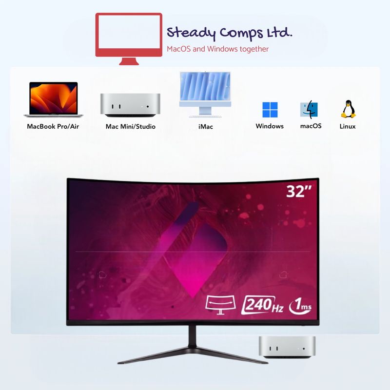 Apple Mac Mini M4/16GB RAM/4TB SSD Storage/Windows/Office/32-inch Curved Monitor