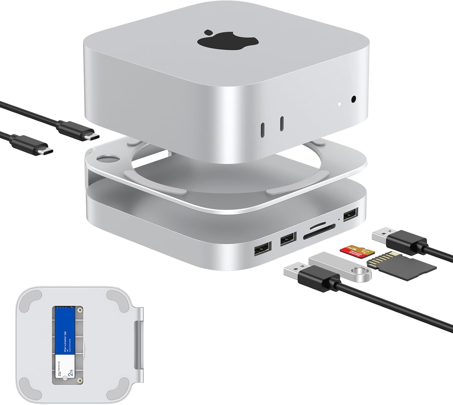 Apple Mac Mini M4 Hub+Stand/2TB SSD/Windows 11+Office+Keyboard+Mouse+Webcam+DVD Bundle