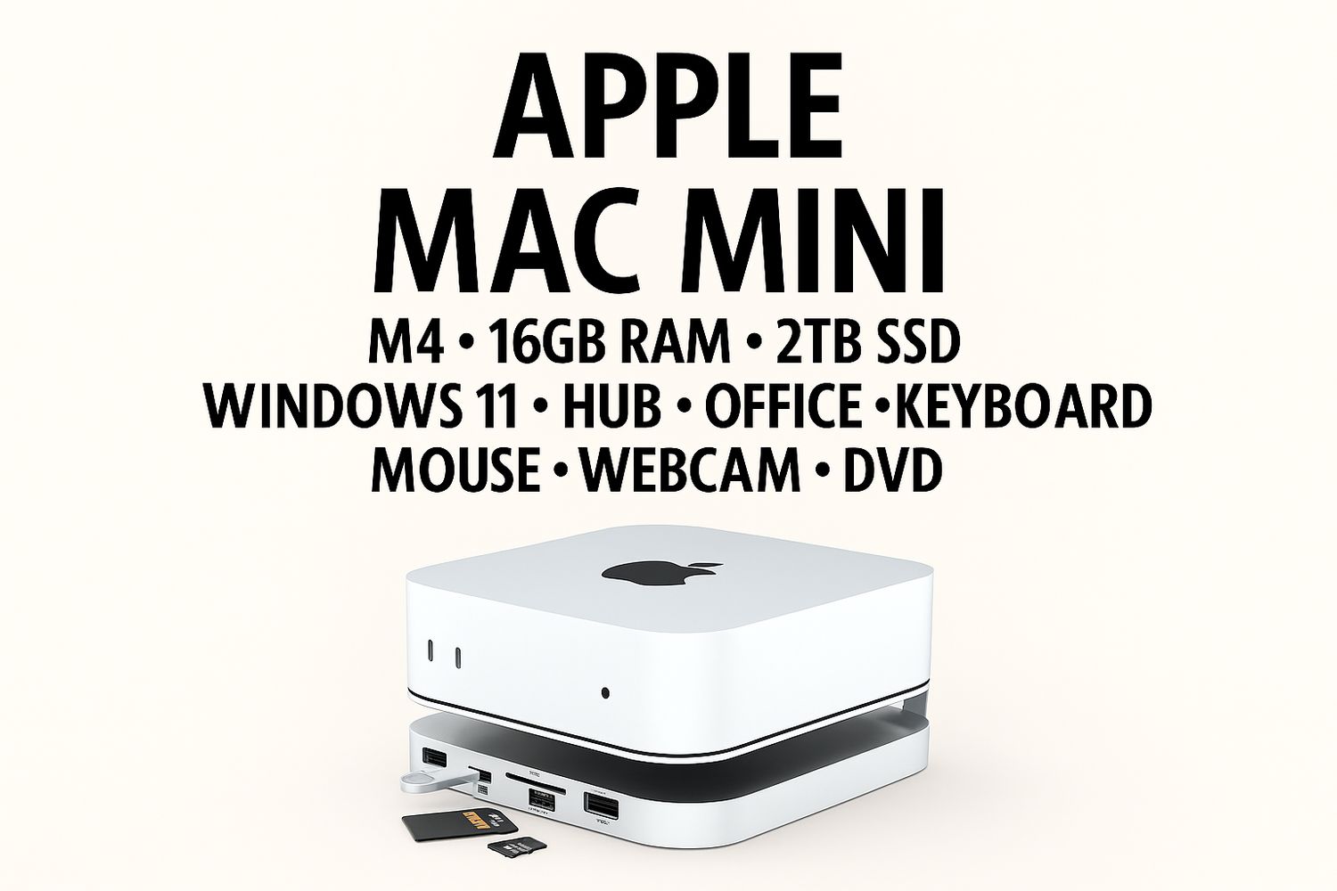 Apple Mac Mini M4 • 16GB RAM  • 256GB • 2TB SSD Hub with Stand • Windows 11 Pro • Extras