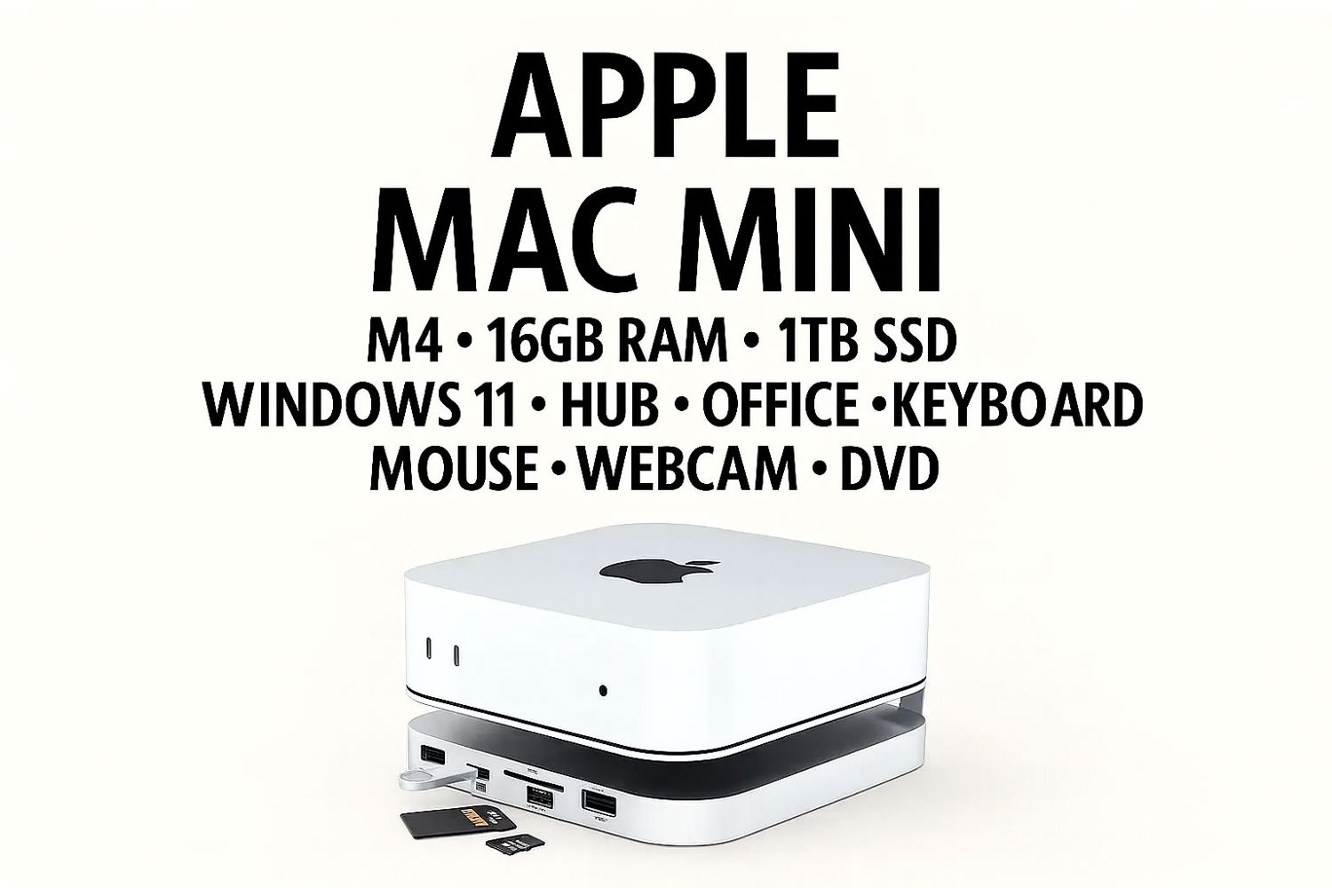 Apple Mac Mini M4 • 16GB RAM  • 256GB • 1TB SSD Hub with Stand • Windows 11 Pro • Extras
