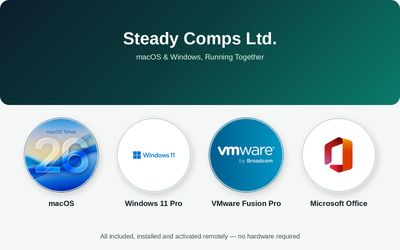 Steady Comps Ltd install Bundle•Windows 11 Pro•VMware Fusion Pro•MS Office for Mac•Remote Installation•Any Mac