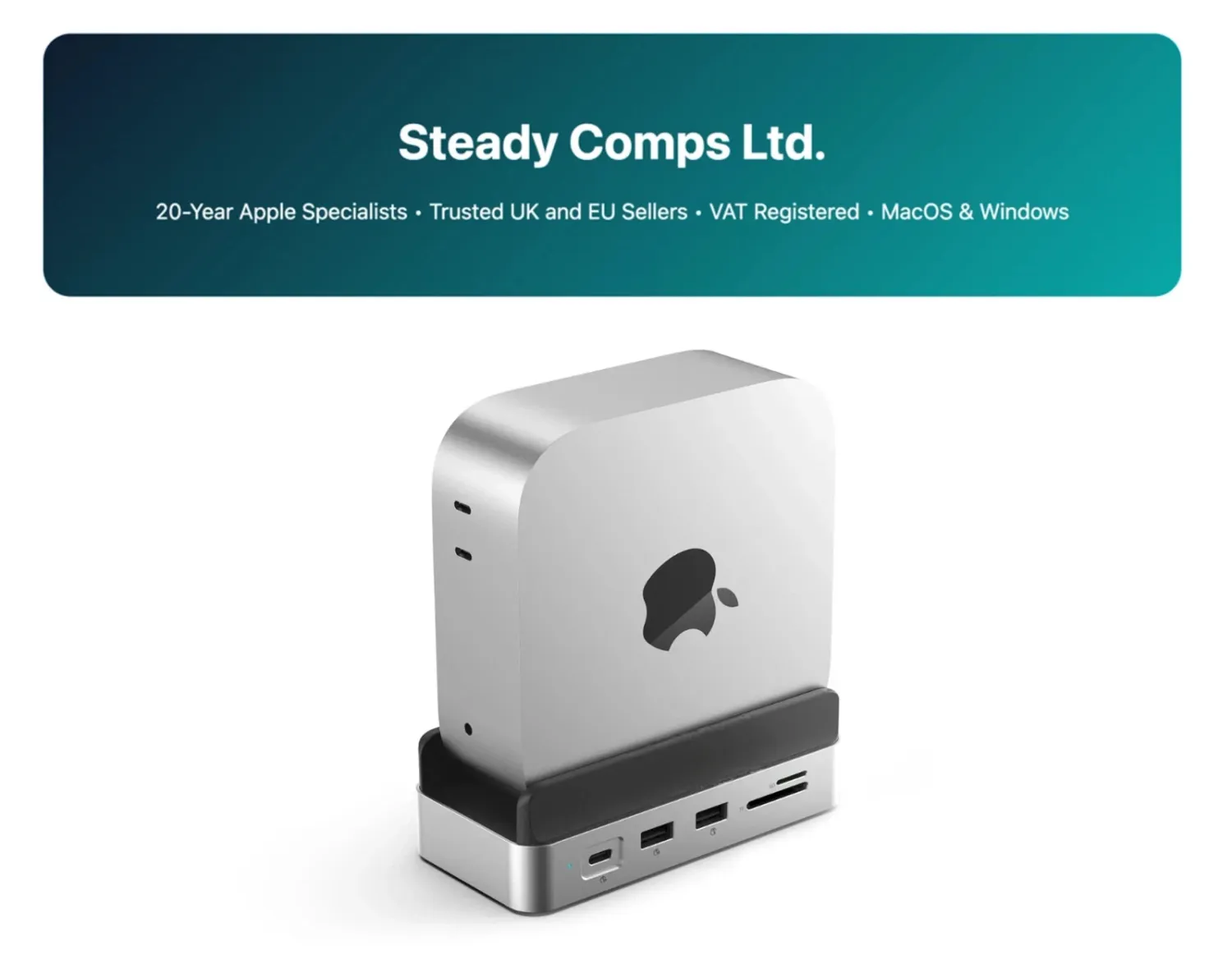 Apple Mac Mini M6 • 12-Core CPU + 12-Core GPU  • 16GB RAM  • 256GB • 2TB SSD Vertical Hub with Stand • Windows 11 Pro • Office • KB+Mouse • Webcam • HDMI and Thunderbolt Cables