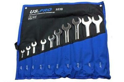 U.S. PRO 10pc Imperial Whitworth Combination Spanner Set