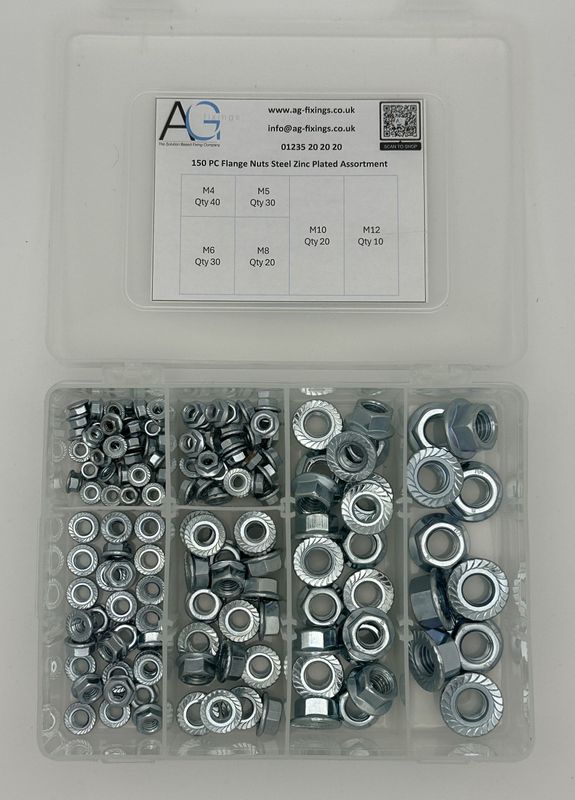Steel BZP Flange Nut Assortment 150PC