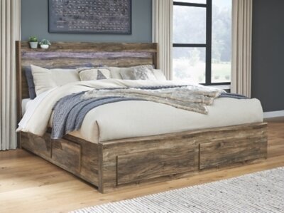 Rusthaven King Panel Bed with 6 Storage Drawers