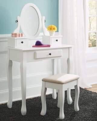 Kaslyn Vanity and Mirror with Stool