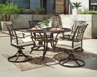 Burnella Round Dining Table with Umbrella Option