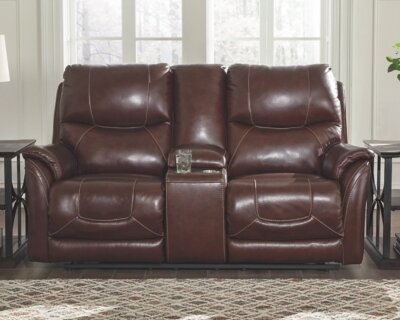 Dellington Power Reclining Loveseat with Console Walnut