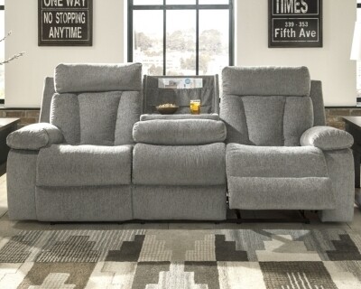 Mitchiner Reclining Sofa with Drop Down Table Fog