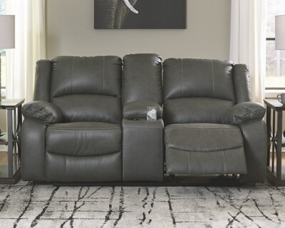 Calderwell Reclining Loveseat with Console Gray
