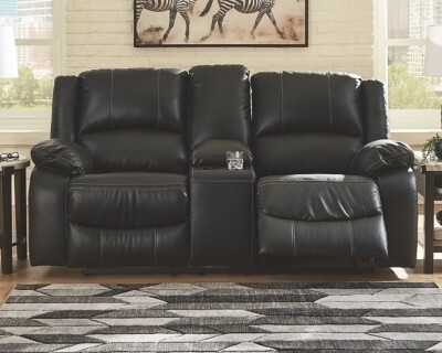 Calderwell Reclining Loveseat with Console Black