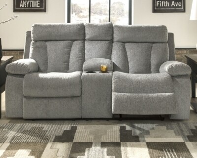 Mitchiner Reclining Loveseat with Console Fog