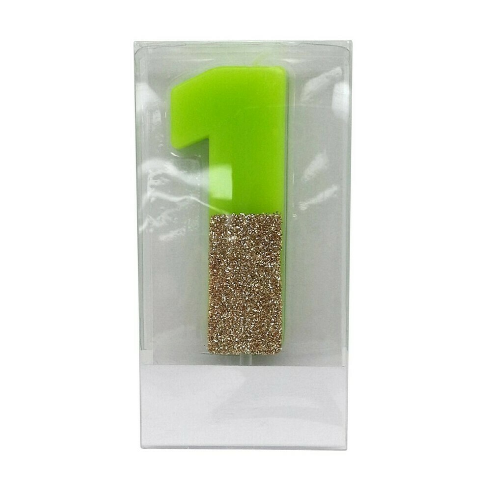 Number 1 Glitter Candle Green/Gold -