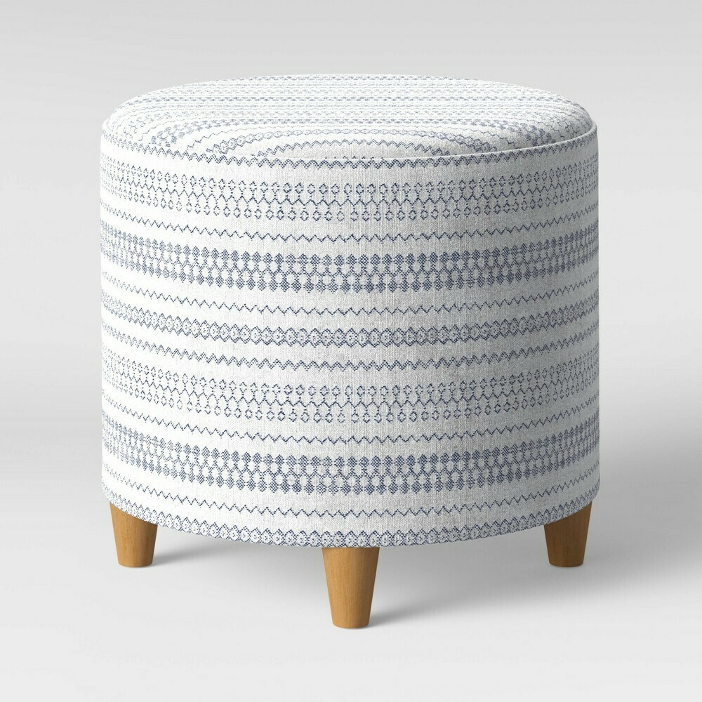 Round Woven Ottoman Blue/White