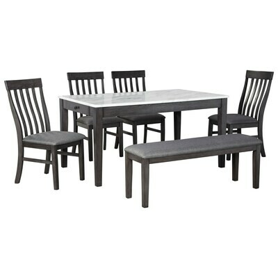 Luvoni 6-Piece Dining Set with Bench and Faux Marble Top Dining Table
