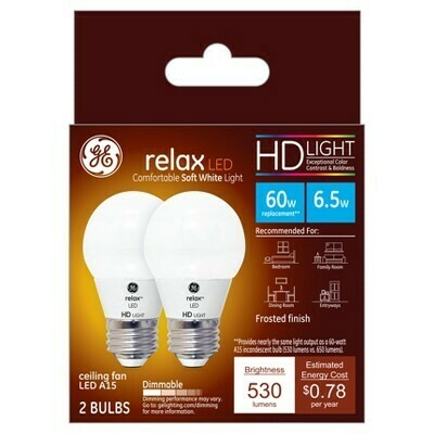 Relax soft white hd 60watt equivalent a15 ceiling fan frost bulb LED 2pk