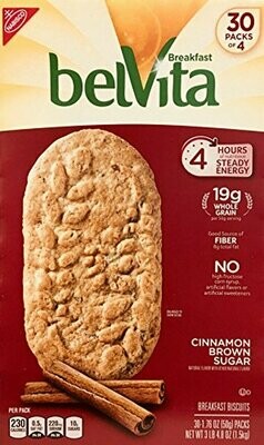 Belvita Cinnamon Brown Sugar Biscuits, 1.76 oz, 30 Count, 4 Pack