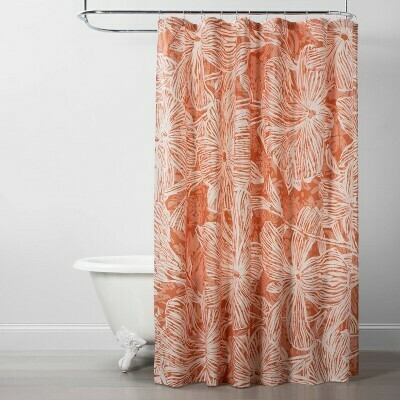 Floral Coral Shower Curtain Pink