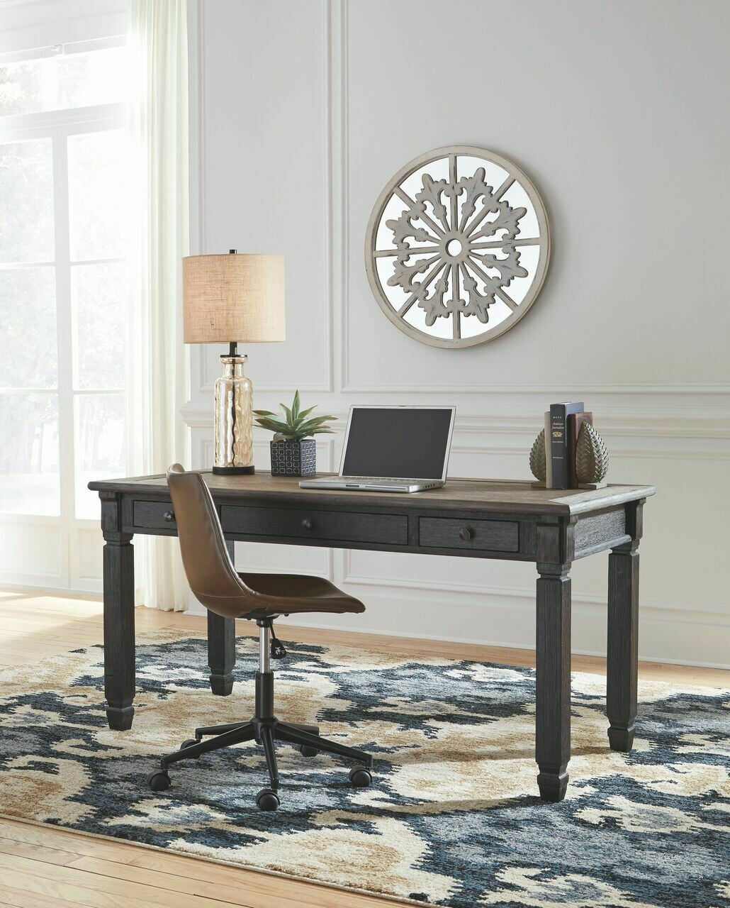 Tyler Creek Grayish Brown/Black Home Office Desk & Swivel Desk Chair