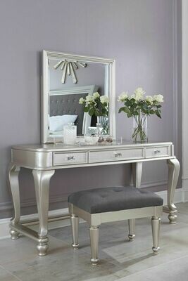 Coralayne Silver Vanity and Mirror with Stool
