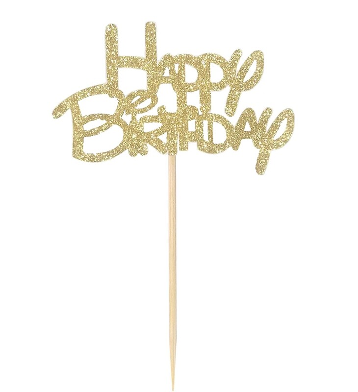 Cupcake Topper - Happy Birthday (Gold)