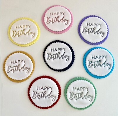 Fondant Cake Topper - Happy Birthday (Personalized Fondant Disc)