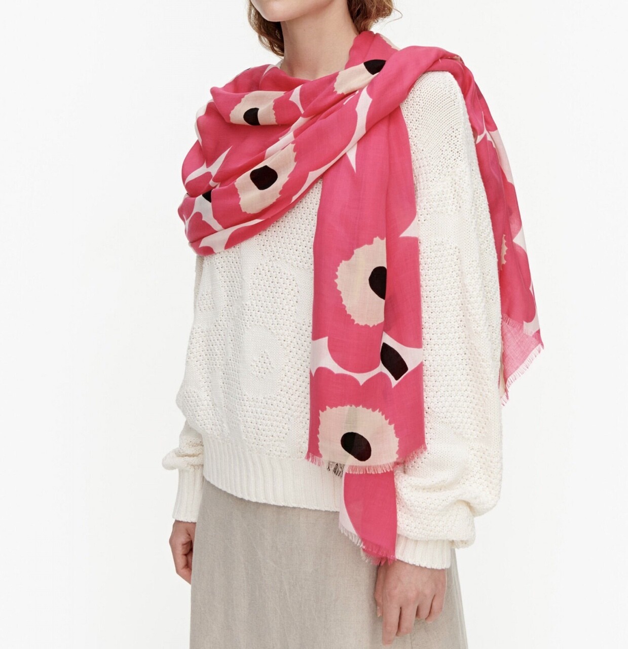 Merikaisla Pieni Unikko scarf, Marimekko scarf, pink unikko
