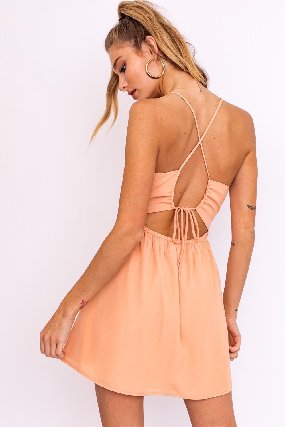 Peach Tie Back Mini Dress