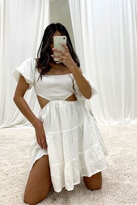 White Cutout Tiered Dress