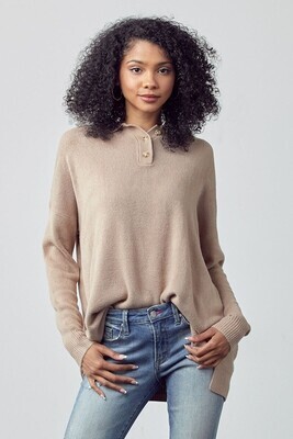 Taupe Oversized Polo Sweater
