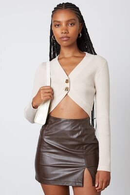 Stone Cropped Button Sweater