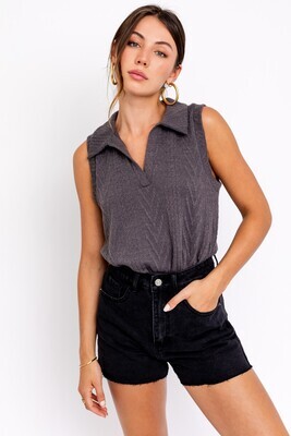 Charcoal Collared Knit Bodysuit