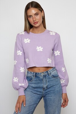 Purple Flower Print Sweater