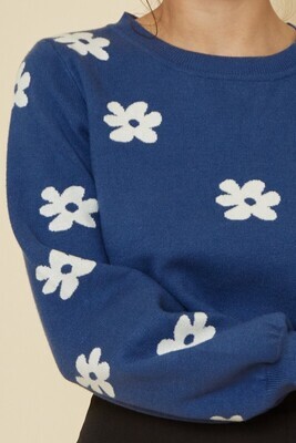 Blue Flower Print Sweater