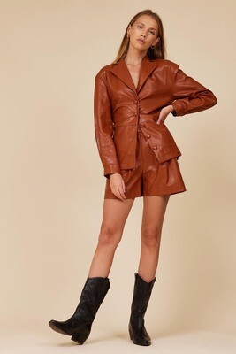 Cognac Faux Leather Shorts