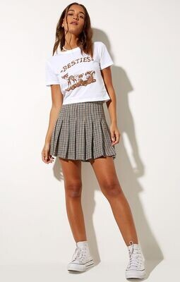 Neutral Checkered Pleated Skirt