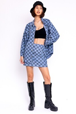 Blue Checkered Corduroy Skirt