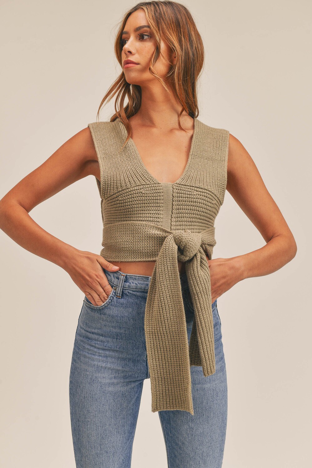 Olive Knit Multi-Way Wrap Crop