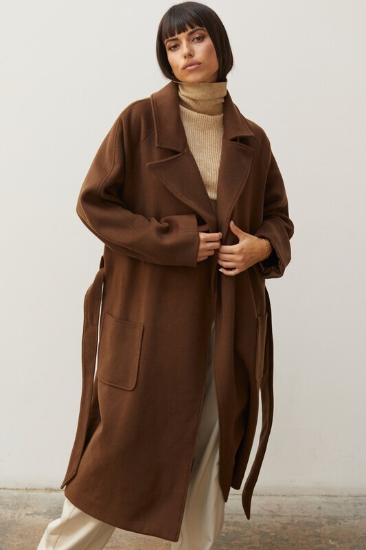 Chocolate Brown Wrap Wool Coat
