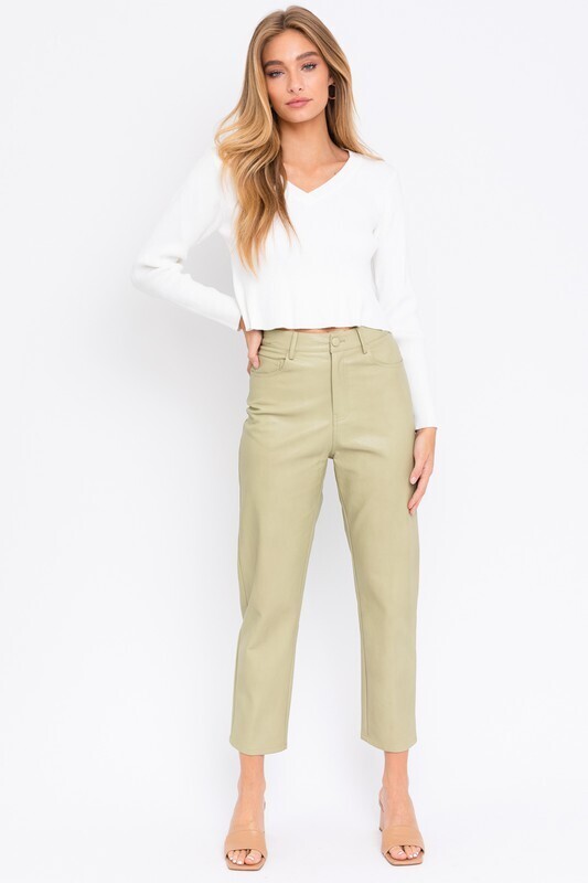 Sage Faux Leather Straight Pants