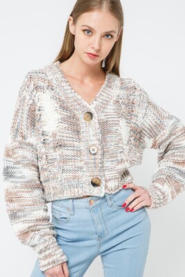 Grey-Blush Yarn Button Sweater